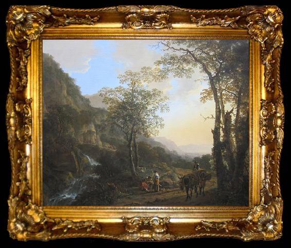 framed  Jan Both An Italianate Landscape with Travelers on a Path, oil on canvas painting by Jan Both, 1645-50, Getty Center, ta009-2